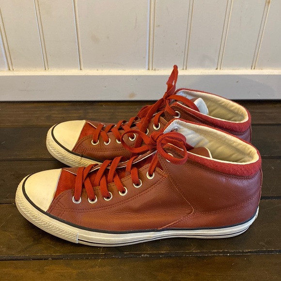 Men's Red Leather Converse Size 11 - Picture 1 of 4